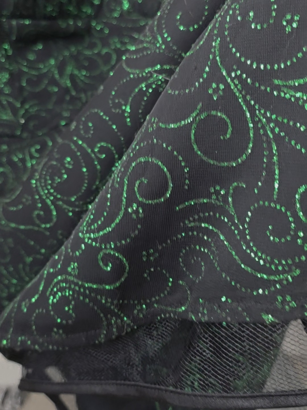Steppin' Out Black Midi Dress with Green Glitter Swirl